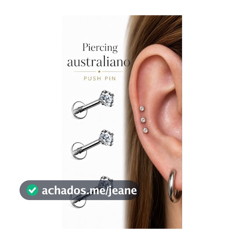 Kit 3 Piercing australiano aço cirúrgico Push Pin