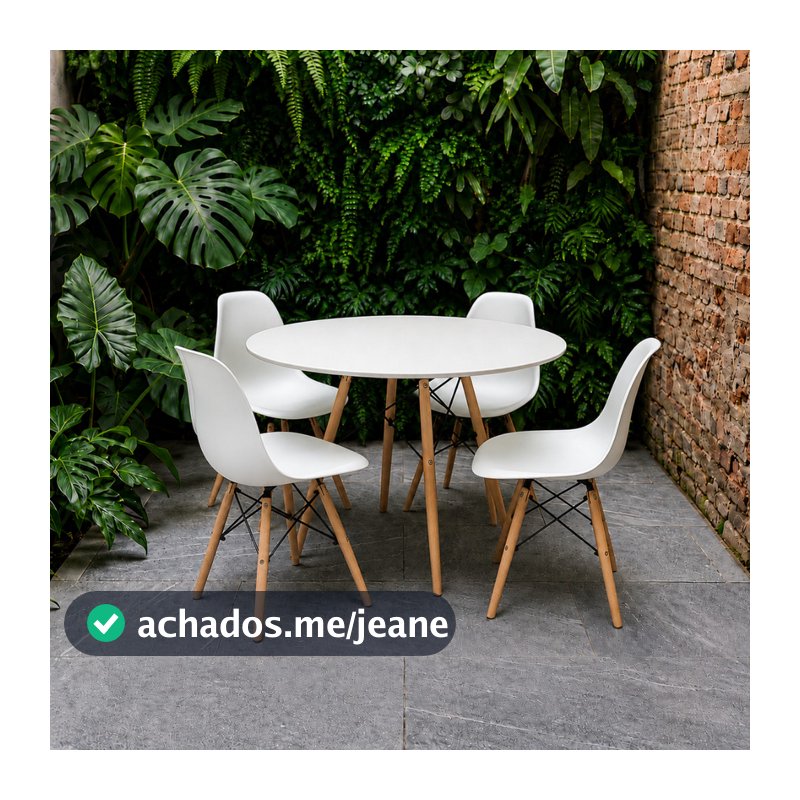 Conjunto Sala de Jantar Mesa Eames 70cm + 4 Cadeiras Base de Madeira para Cozinha