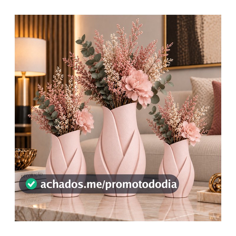 Kit 3 Vasos Decoração Flores Quarto Sala Escritório Impressão 3D Decoração Moderna
