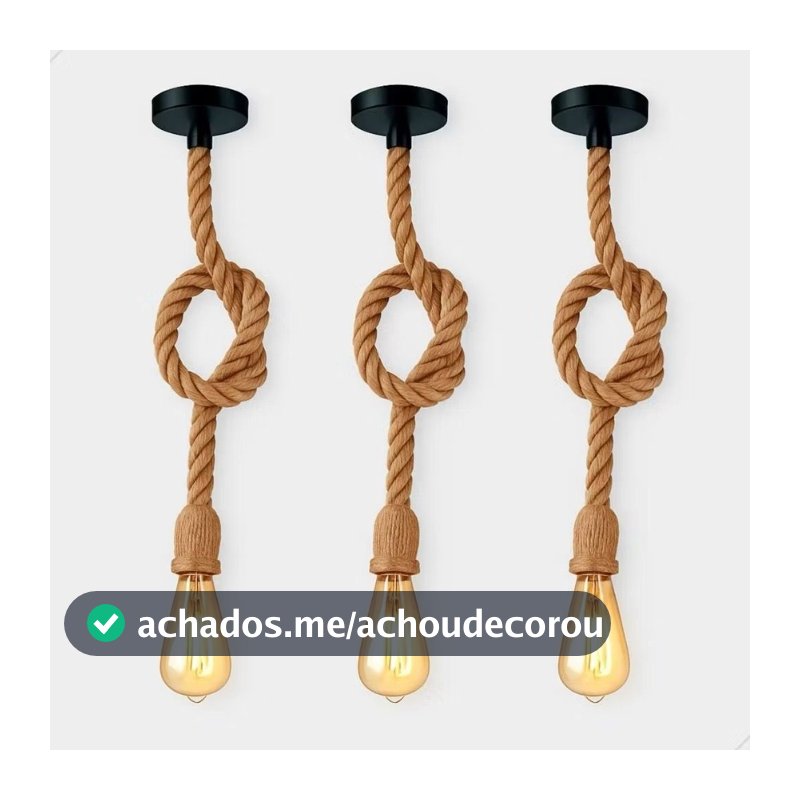 Kit 3 Pendente Corda 1M Com Lâmpadas ST64 LED Filamento Âmbar E27 Bivolt Vintage Decoração