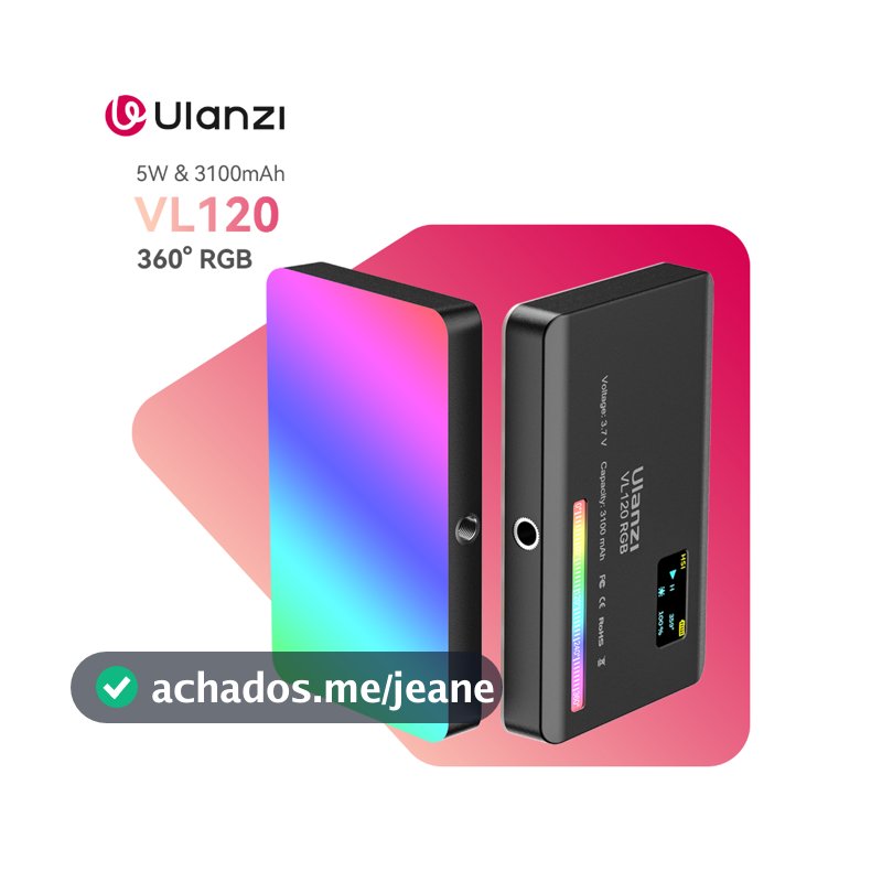 Luz de vídeo ULANZI VL120 RGB, Luzes de vídeo de bolso LED On-Camera, Bateria recarregável 3100mAh