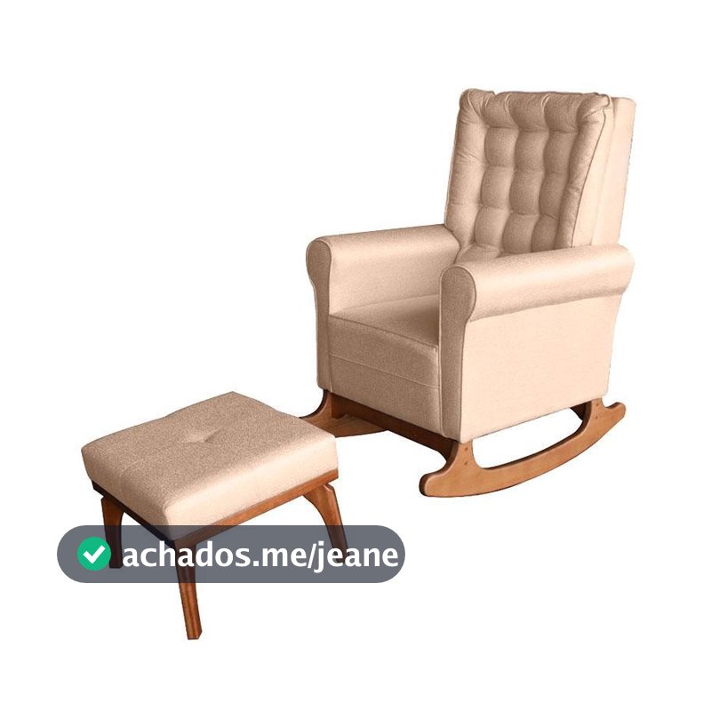Poltrona de Amamentação com Balanço e Puff Paris Linho Bege - Ideal