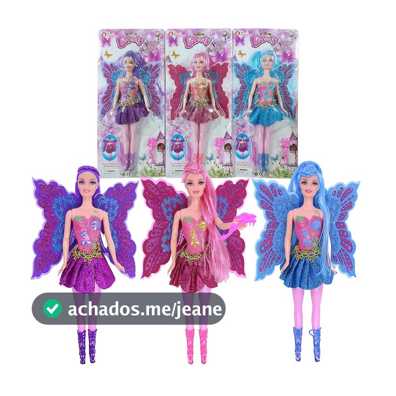 Brinquedo Boneca Menina Fada Borboleta Com Asas - Meche As Asas Com Botão - Articulada - HM TOYS