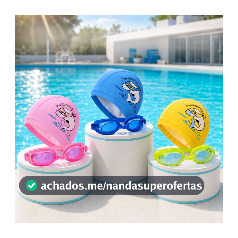 Kit Natação Touca e Óculos de Mergulho Silicone Hidroginástica Infantil e Adolescente