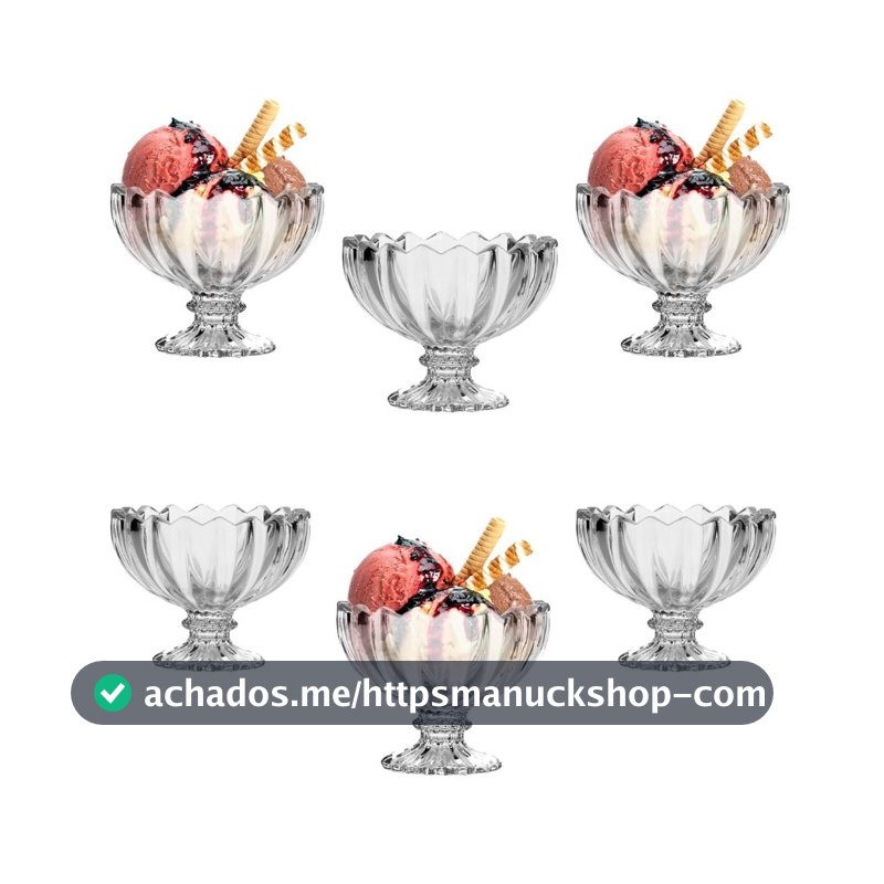 Conjunto de 6 Taças de Vidro Kit Decorado para Sorvete e Sobremesa 135ml