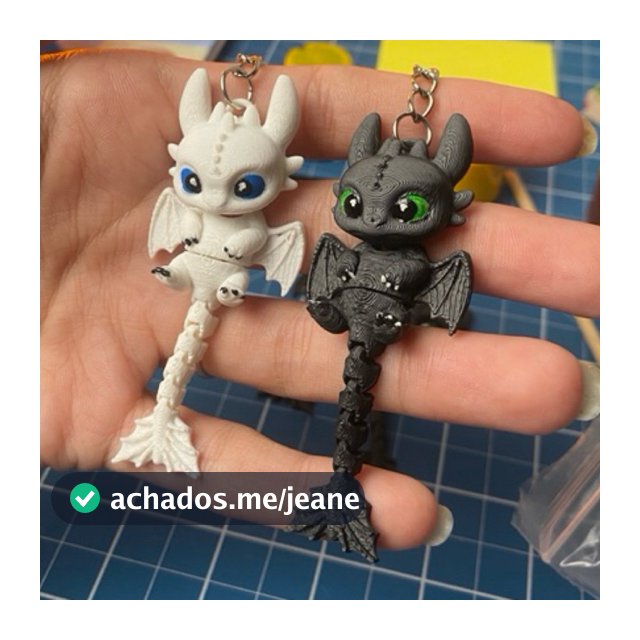 Kit com 2 Chaveiros Articulados  Fúria da Noite e Fúria da Luz | Como Treinar o Seu Dragão 7cm de comprimento Decoração