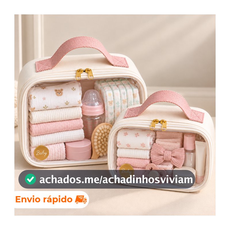 Kit 2 peças necessaire maleta transparente organizadora para itens de higiene ou fraldas portátil