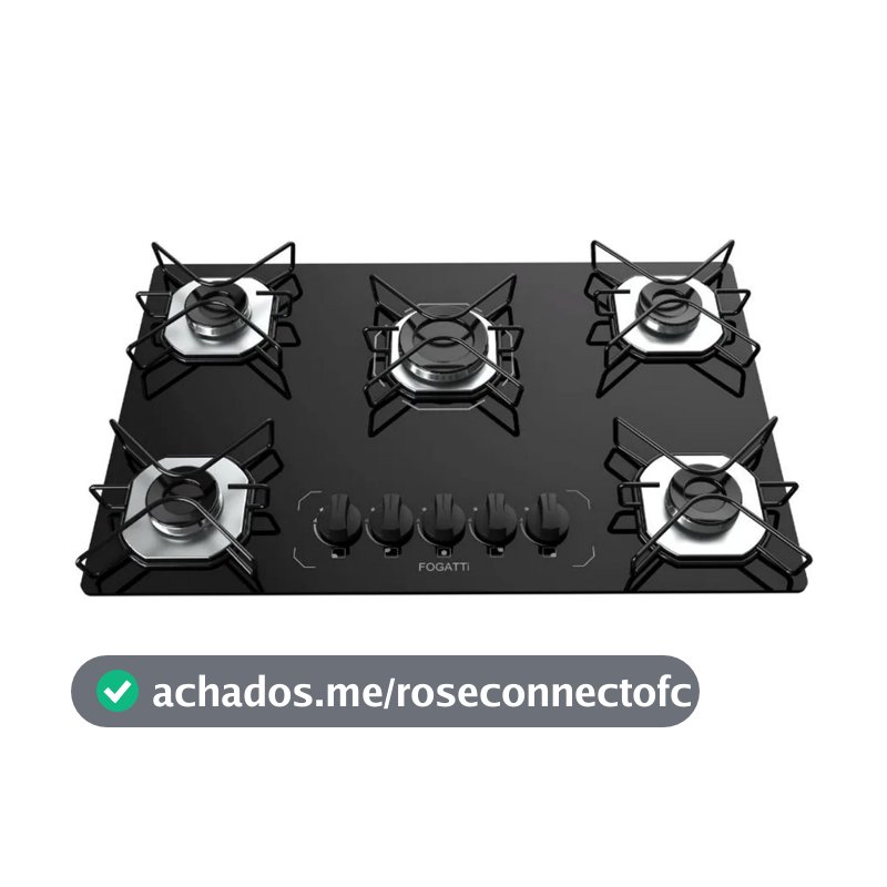 Fogão Cooktop Fogatti à Gás FGT 5 Bocas Vidro Preto Flange Inox Bivolt - Acendimento Automático