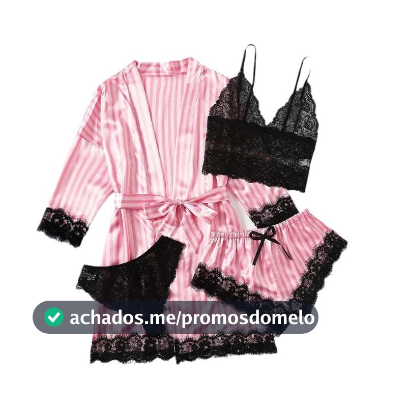 Mulheres Plus Size Sexy moda pijama de seda terno de quatro peças