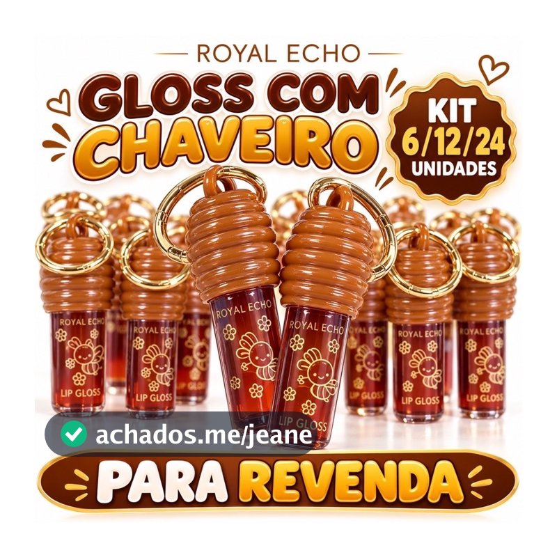 Kit 6/12/24 Gloss Labial com Chaveiro Royal Echo Abelhinha Para Revenda Atacado
