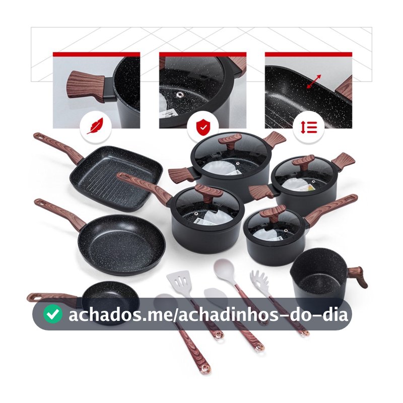 Jogo de Panelas Premium com Revestimento em Mármore Antiaderente 13 Peças Preto Yikasa