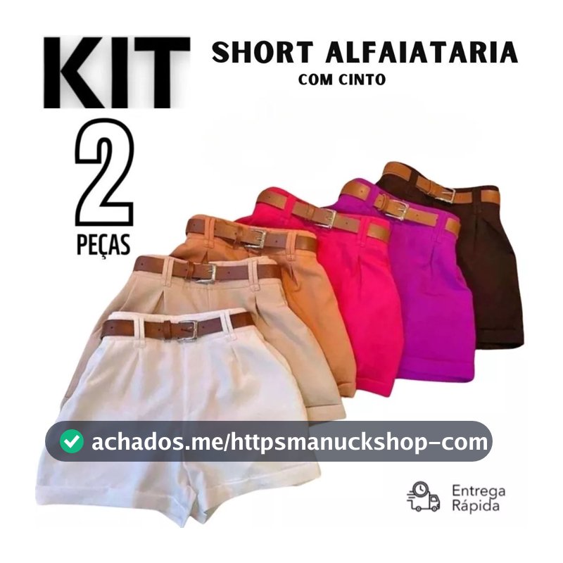Kit 2 Short Feminino Alfaiataria Social com dois Cinto Cintura Alta PROMOÇÃO