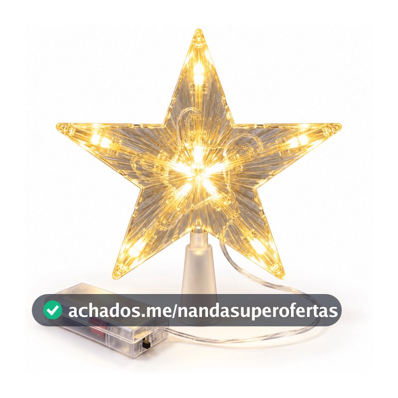 Estrela LED Ponteira de Árvore Natalina Iluminada Cristal Decoração