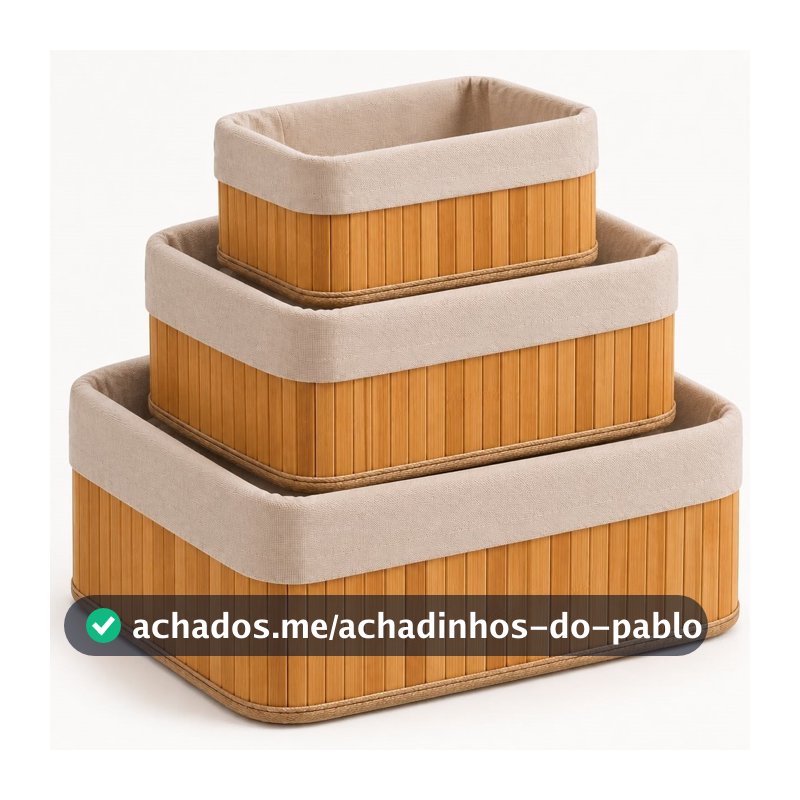 Kit 3 Cestos Organizador De Bambu Multiuso Com Forro