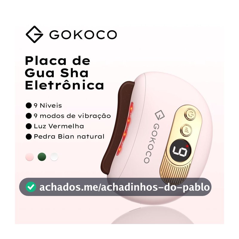 GOKOCO Massageador Elétrico Gua Sha Facial e Corporal Pedra Bian com Luz Vermelha, Aquecimento e Vibração 9 Níveis