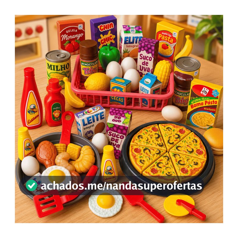 Kit Mercadinho Infantil Cozinha Comidinhas Pizza Frigideira Brinquedo Menina Frutas 40 Peças