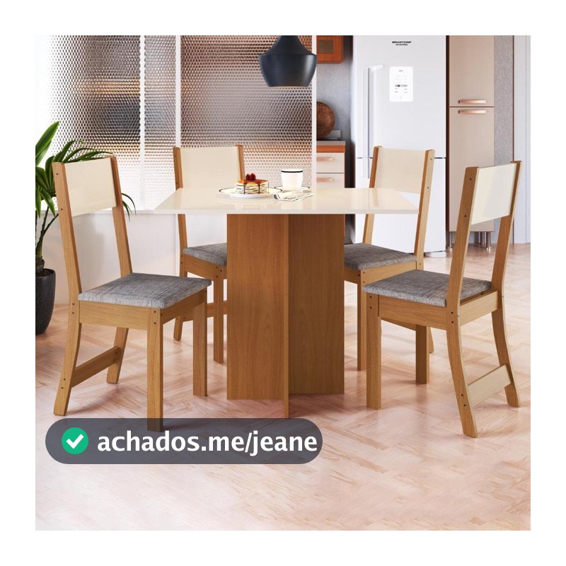 Conjunto Sala de Jantar Fidelitá Roma Com 4 Cadeiras Freijó/Off-White/Linho