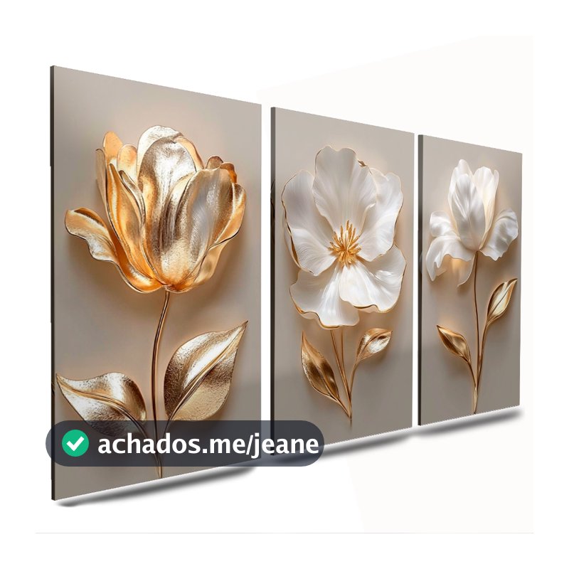 quadro grande para sala cozinha decorativo flor flores top dourado branca