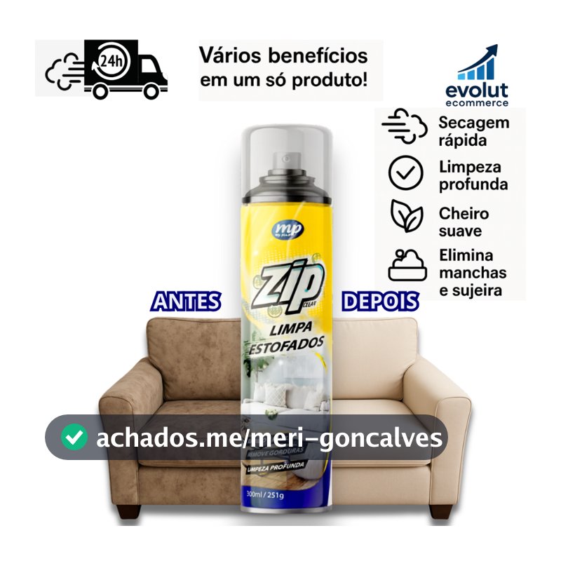 Espuma Spray Zip Clean 300ml Limpa a Seco Sofá, Estofado, Banco de Carro Limpeza Profunda