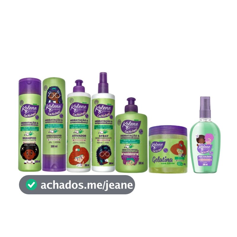 Kit Kolene Cachinhos (Sh+Cond 300ml+Cr Pent 300ml+Ativ. Cachos 300ml+Gelat 500g + Spray Des. 300ml+Colonia 200ml)