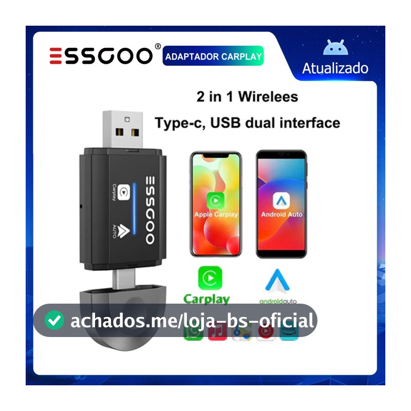 (Envio de São Paulo) ESSGOO Adaptador carplay de carro Conversor Sem Fio Wireless Carplay Android Auto Para iPhone