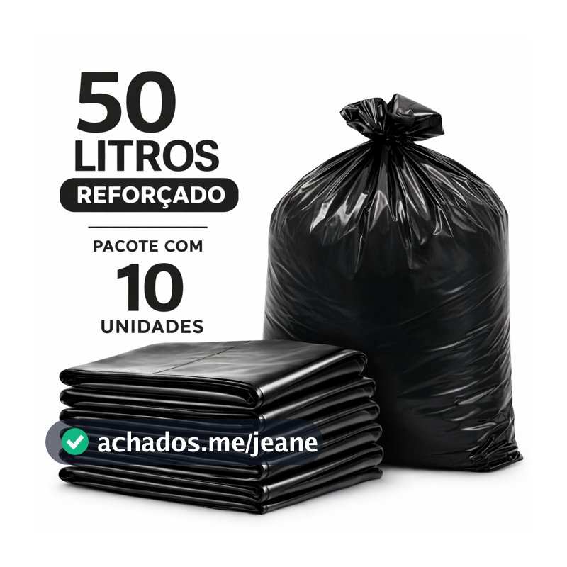 Saco para Lixo Preto Premium 50 Litros Reforçado Pacote 10 Unidades Alta Resistência