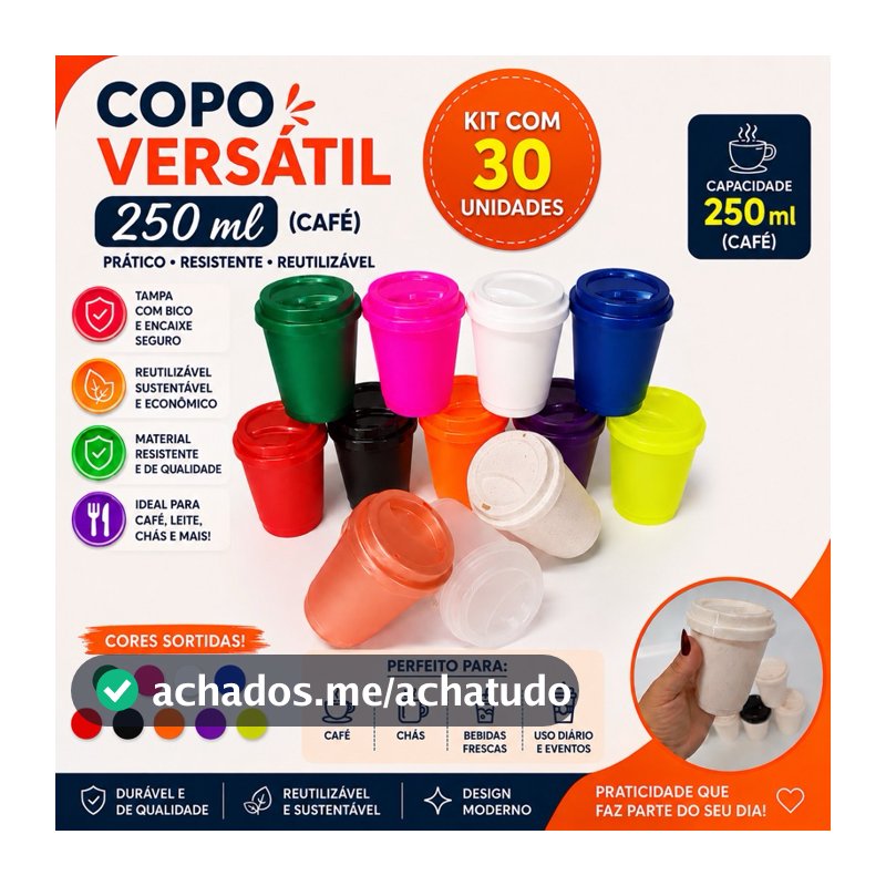 kit 30 unidades copo café com tampa 250ml (versátil flexível)