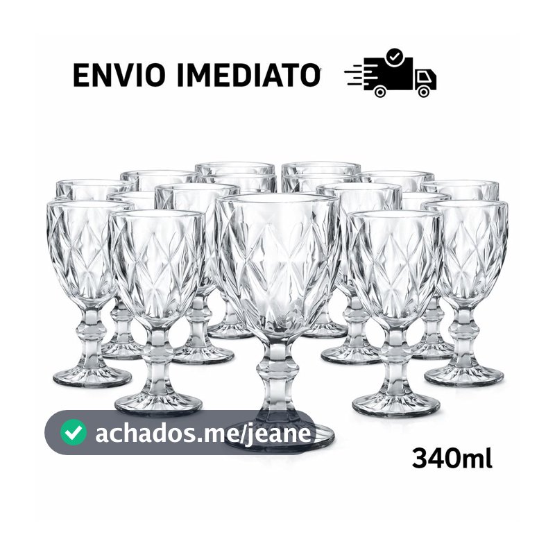 Kit de Taças Vidro 6 e 12 Diamond 360ml Transparente Copo Linha Rubi Premium - Original