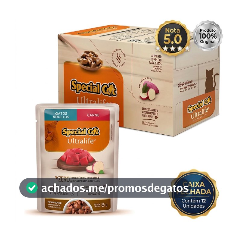 Sache Special Cat Ultralife Gatos Adultos e Filhotes Kit 12 ou 24 Und. 85g Carne Frango Peixe Salmão
