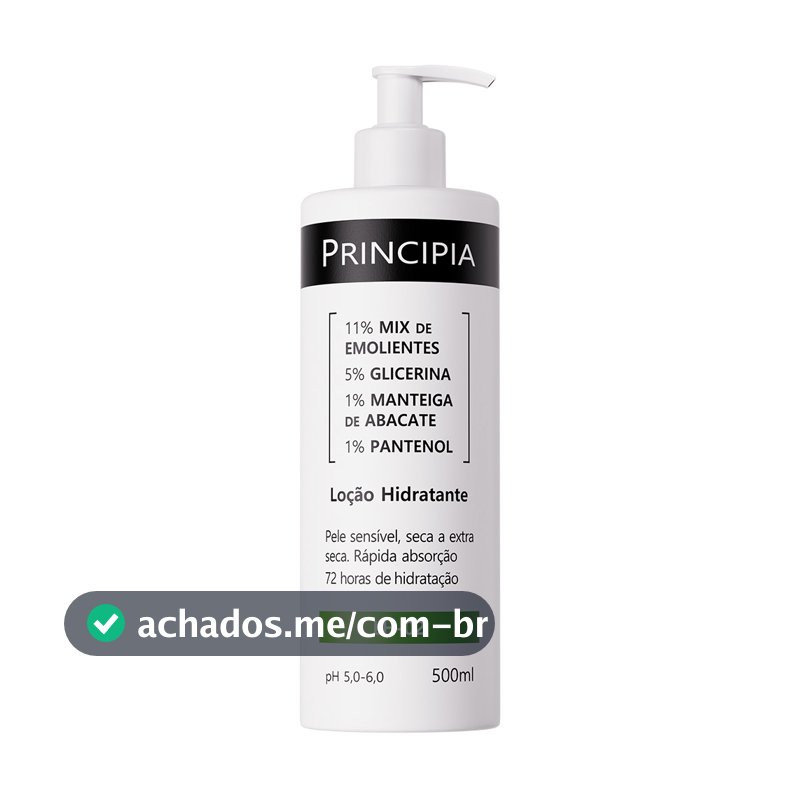 Loção Hidratante Corporal c/ 11% Mix de Emolientes + 5% Glicerina + 1% Manteiga de Abacate Principia LH-02 500ml