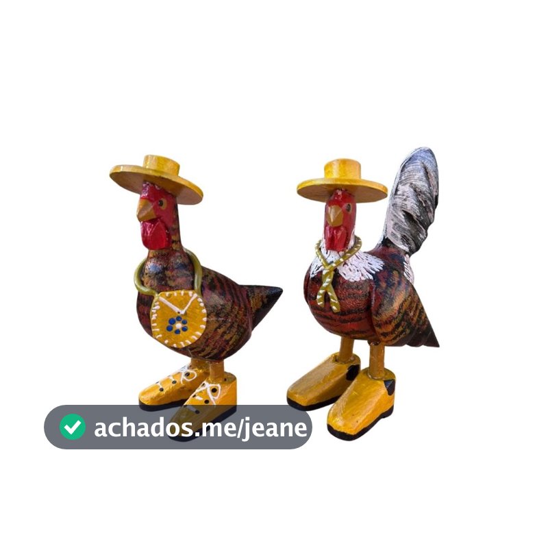 Casal Galo E Galinha Artesanais Madeira Pintados Promoção
