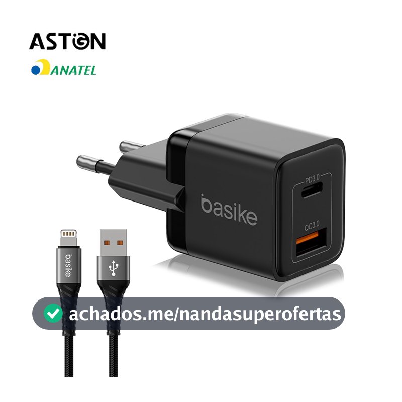 Astgn X Basike Carregador Basike Ba-CAR046 20W Turbo – USB-C PD + USB QC 3.0, Bivolt, Compacto
