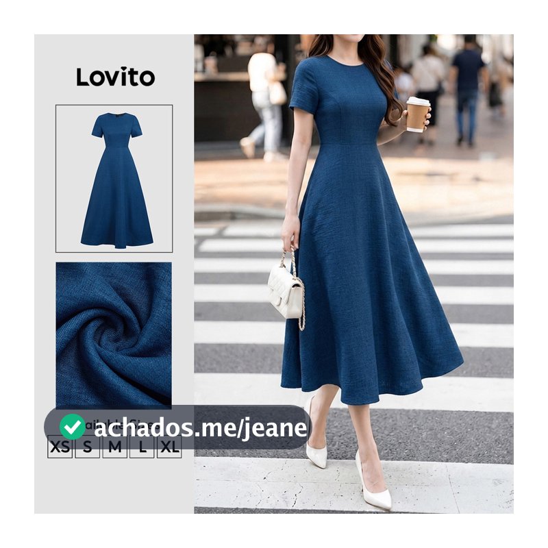 (New Arrival) Lovito Elegant Structure Line Commute Long a Primavera Verão Workwear Azul Escuro Vestido Para Mulheres DRB202P2D598