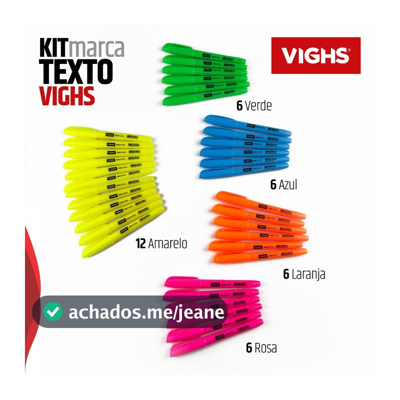 Kit 36 Canetas Marca Texto Neon Fluorescente Vighs – Cores Vivas Secagem Rápida Escolar Escritório