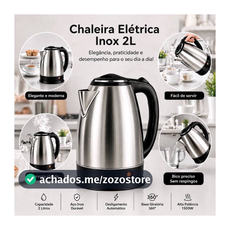 Chaleira Elétrica Inox 2 Litros 110 v 220 v  para Café Chá Aquecimento  Rápido