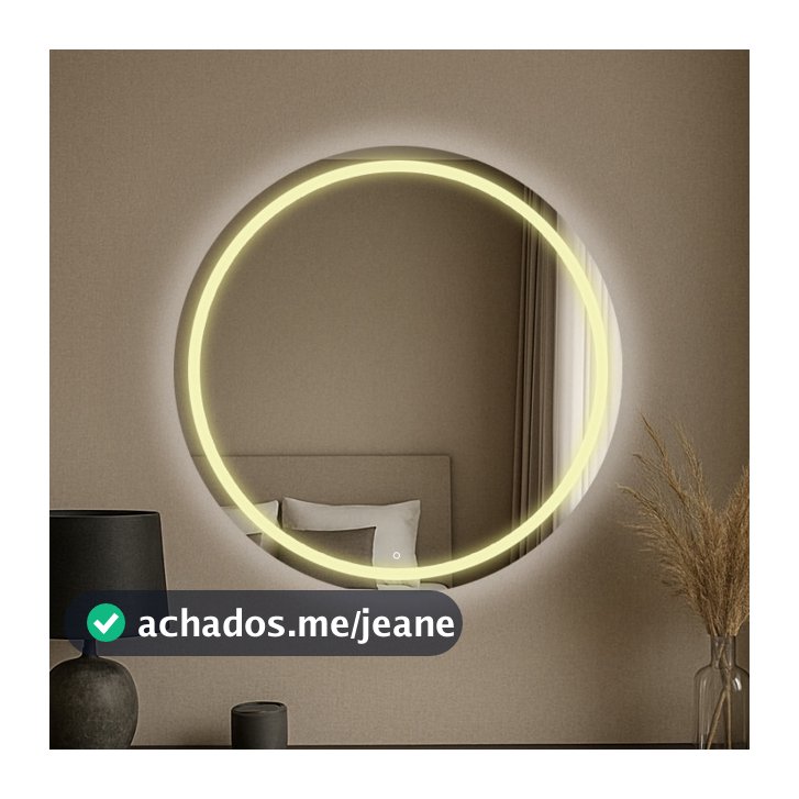Espelho Redondo 50x50cm Jateado fino com Led 3 Cores Lapidado Decoração Moderna Quarto Sala Banheiro