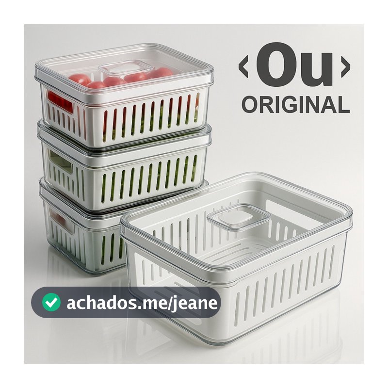 Kit Pote Organizador de Geladeira Com Escorredor Cesto Tampa Multiuso Alimentos Verdura Vegetais OU