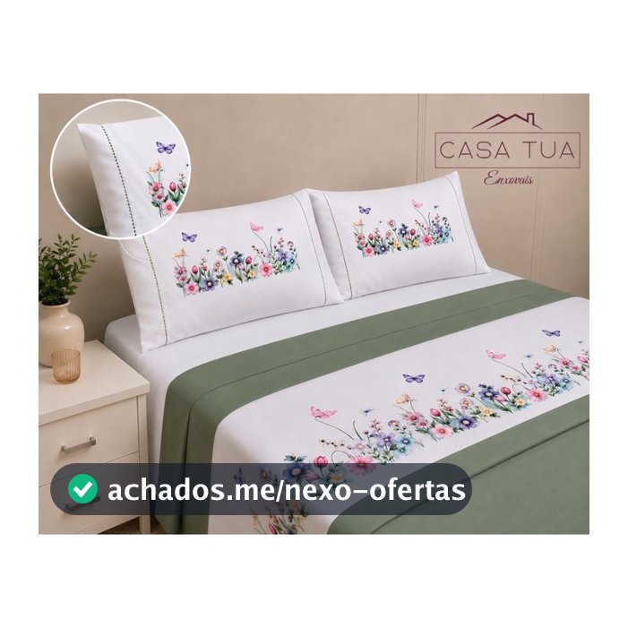 Jogo de Lençol Casal/Queen/King 4 Peças Fronha Borboletas Micropercal 400 Fios Ponto Palito
