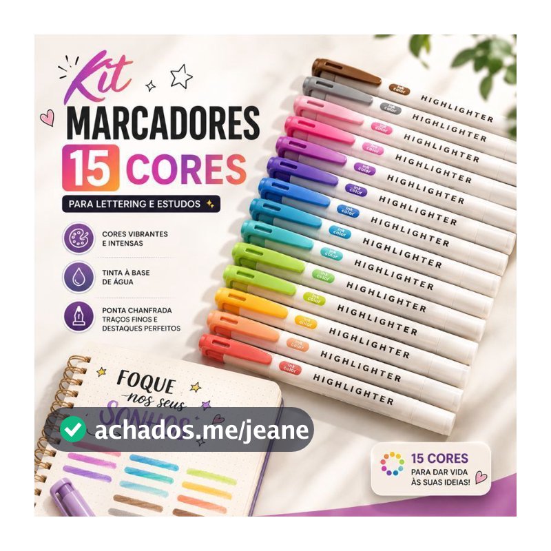 Canetas Marcadores 15 Cores Pastel Ponta Dupla 1,2mm 3,8mm Lettering Desenho Estudo Escolar