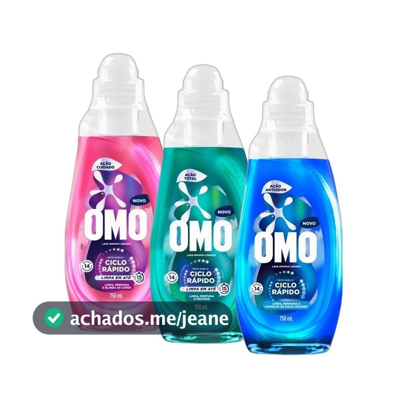 Kit Lava-Roupas Líquido Omo Ciclo Rápido Ação Cuidado + Ação Total + Antiodor 750ml cada