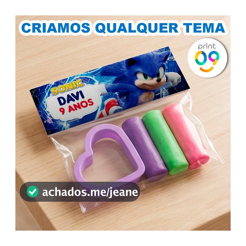 Massinha Com Cortador de Plástico Personalizado Festa Infantil Diversos Temas Sonic