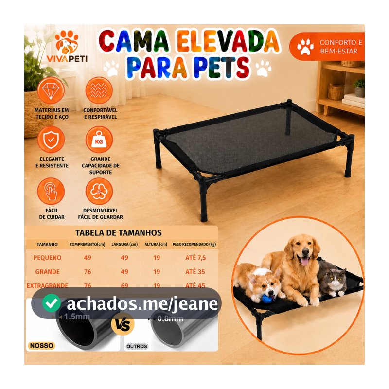 Cama Elevada Pet Tipo Zee Dog Caminha Suspensa P M G Aco Cama Pet Grande Anti Mofo Reforçada