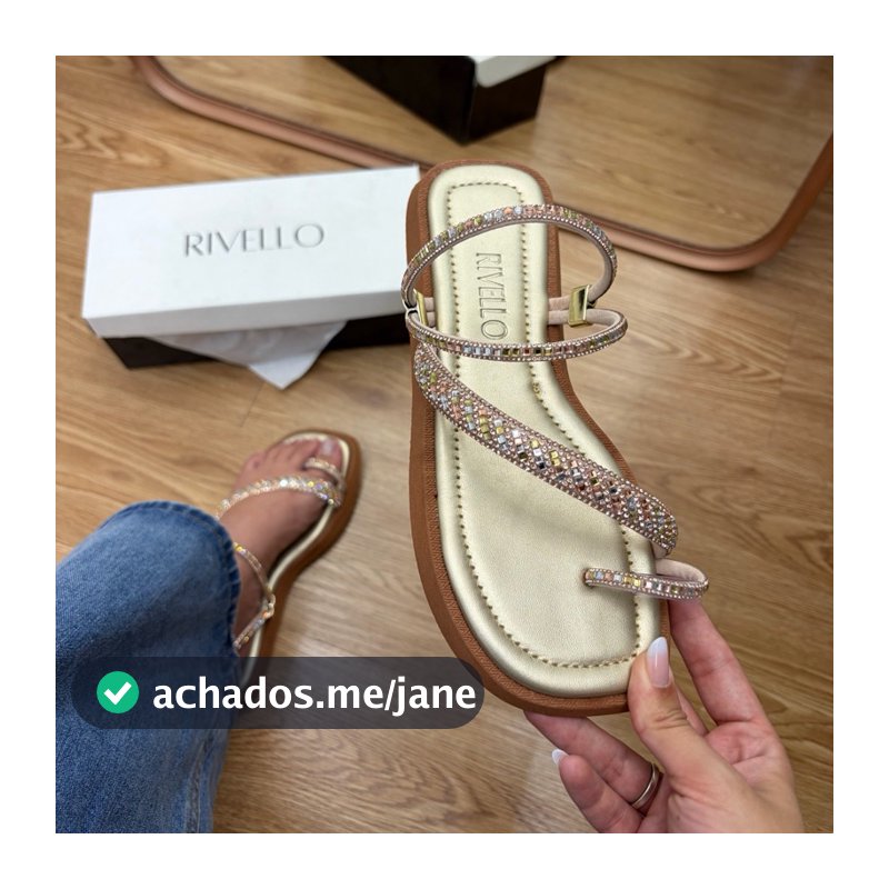 Rasteira Feminina Rivello com Strass e Brilho Casual Confortável