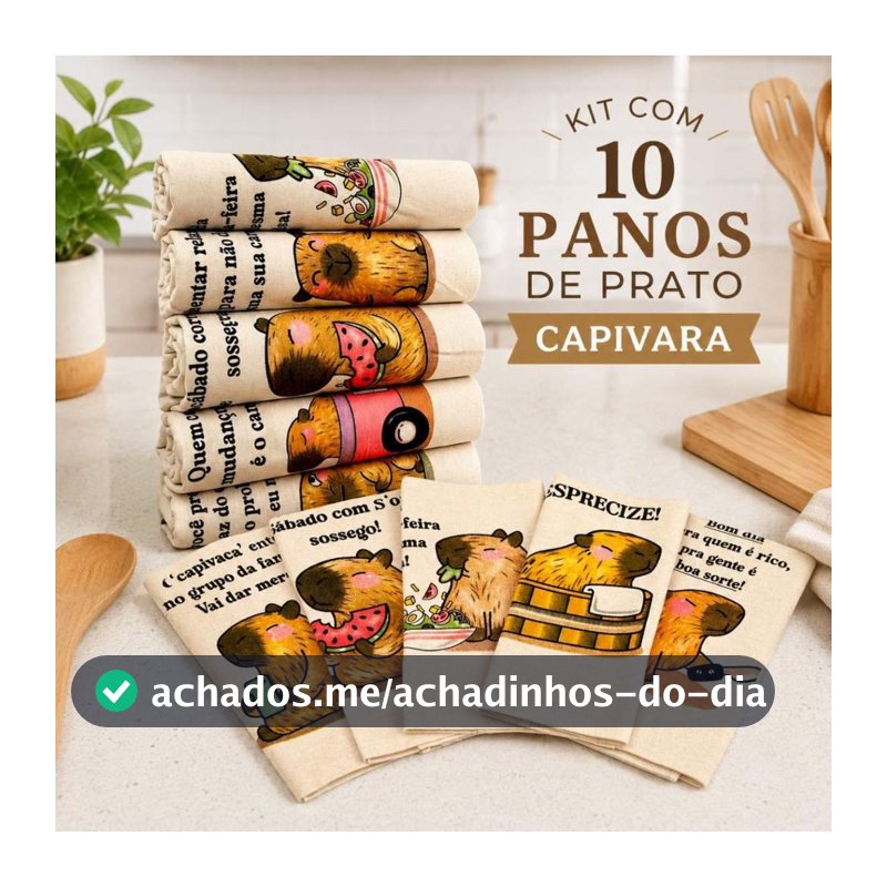 Kit 10 Panos de Prato Crú Capivara Extra Rústico 100% Algodão Cozinha Artesanato