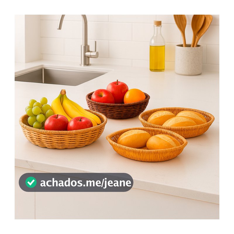Cesto de Frutas Palha 2 Modelos – Concha e Redonda – Fruteira de Mesa