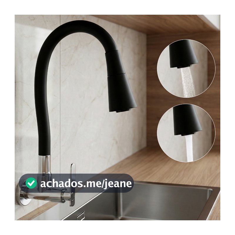 Torneira Fosca De Cozinha De Parede/Pia De Silicone Com 2 Jatos , 1/4 Volta , Cabeça De Chuveiro Preta-Design De Emenda
