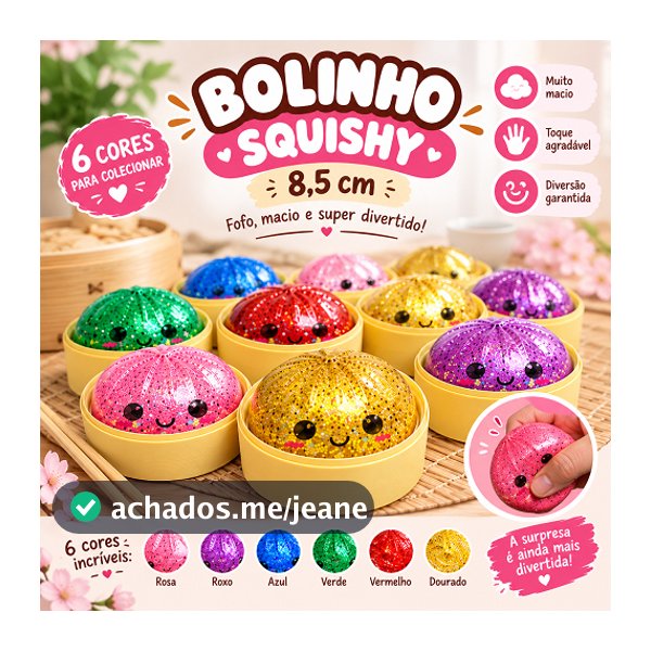 Bolinho Raro Dumpling Squishy Glitter em Gel Kawaii Fidget Antiestresse - SURPRESA PARA COLECIONAR - COLEÇÃO