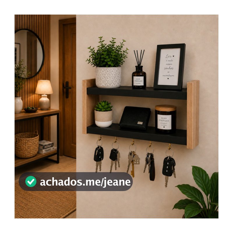 Porta Chaves de Parede com Prateleira Organizador MDF Branco 5 Ganchos Decorativo