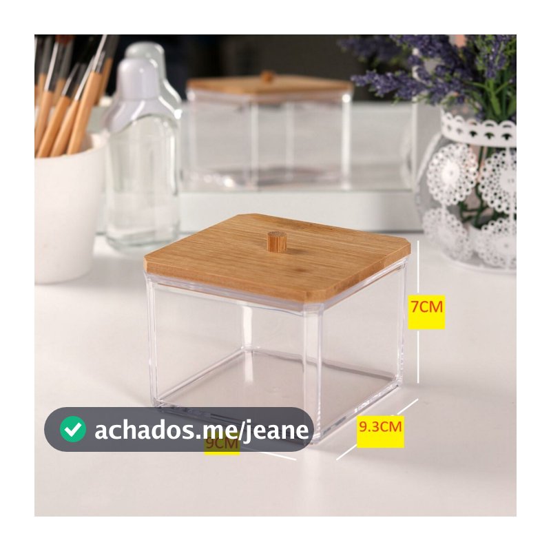 Organizador De Cotonetes Algodão Discos Acrílico Bambu  Para Almofadas De Cosméticos Palitos Porta Maquiagem De Banheiro