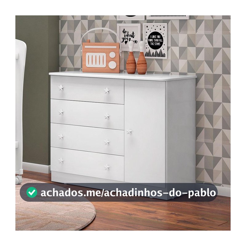 Comoda Sapateira 1 Porta 4 Gavetas Branco/Branco- Qmovi